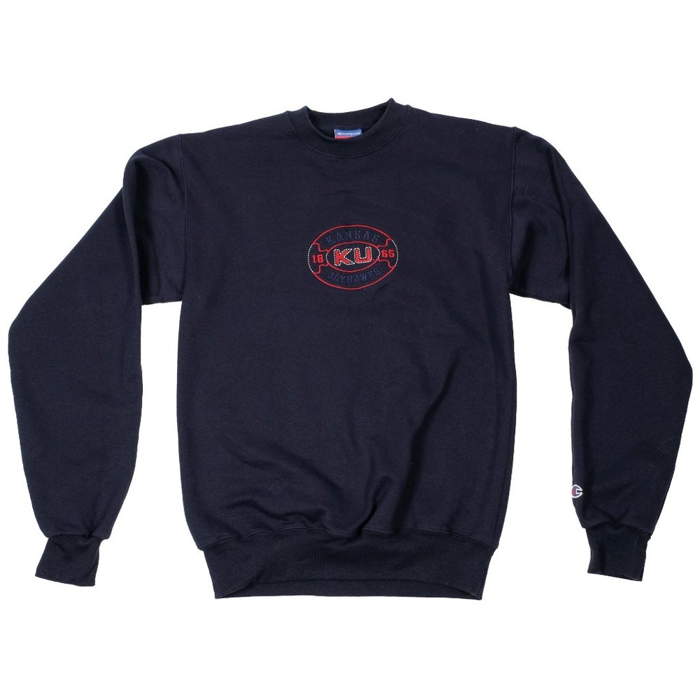 Champion Kansas Jayhawks KU Crew Sweatshirt Navy Small Vintage Y2K VTG 1990s